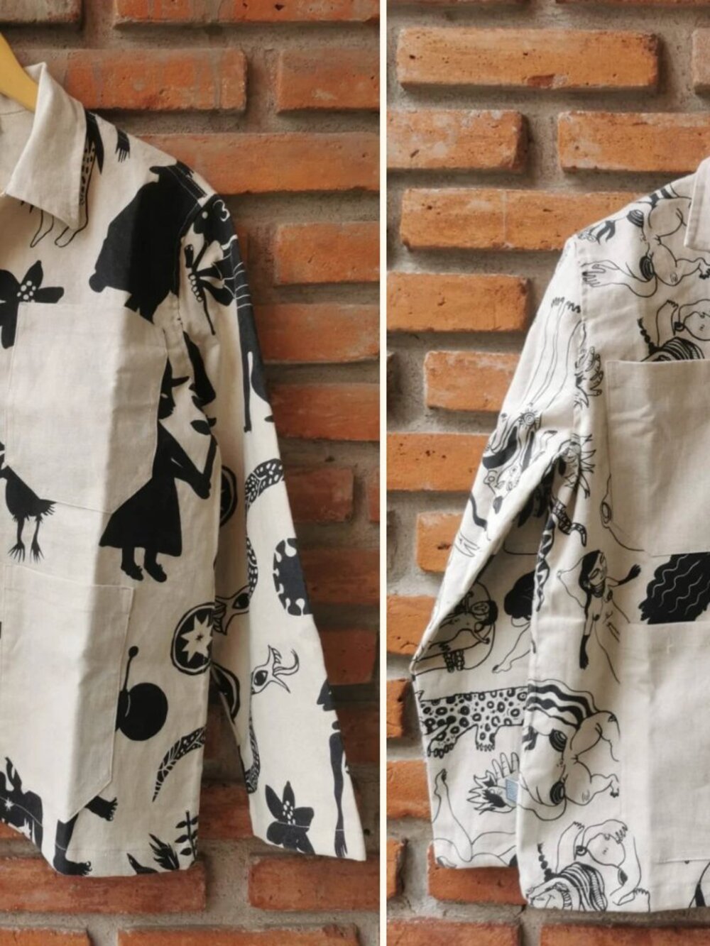 Hand painted HOMBRE NECIO Classic Cream Button-Front Work Shirt Jacket